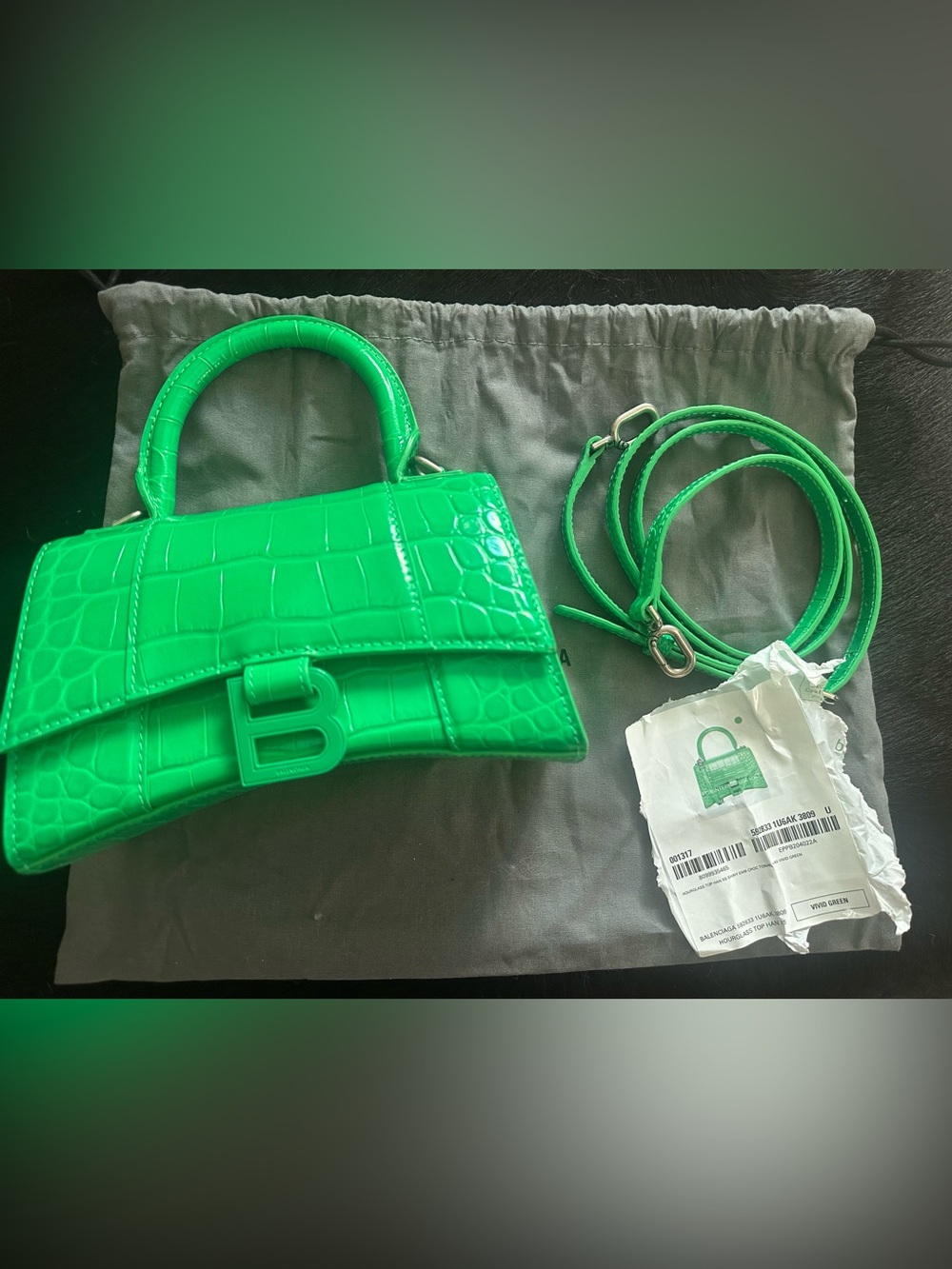 Balenciaga Hourglass XS Crocodile-Embossed Top Handle Bag